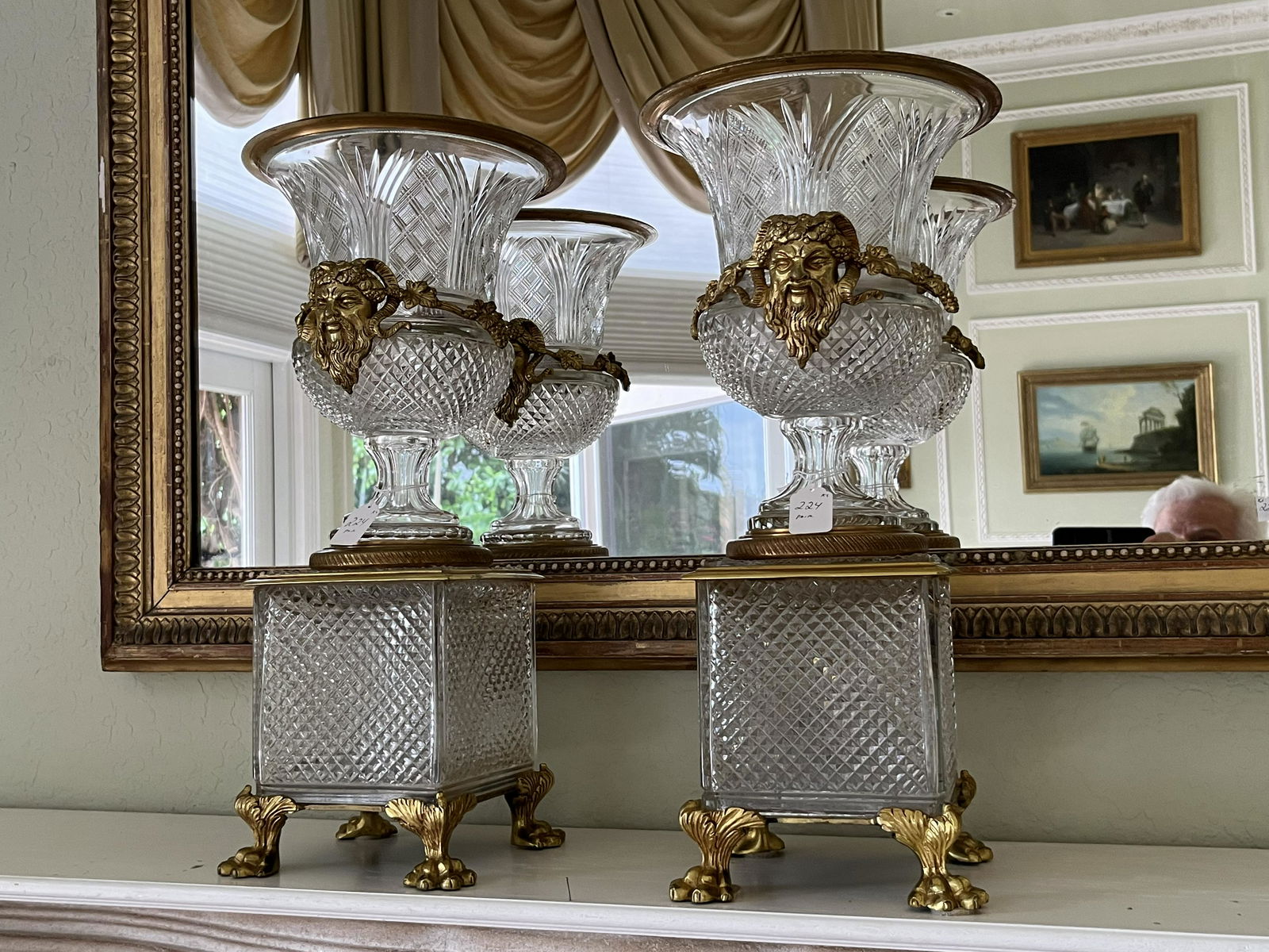 Pair Crystal/Bronze Urns (1 of 3)