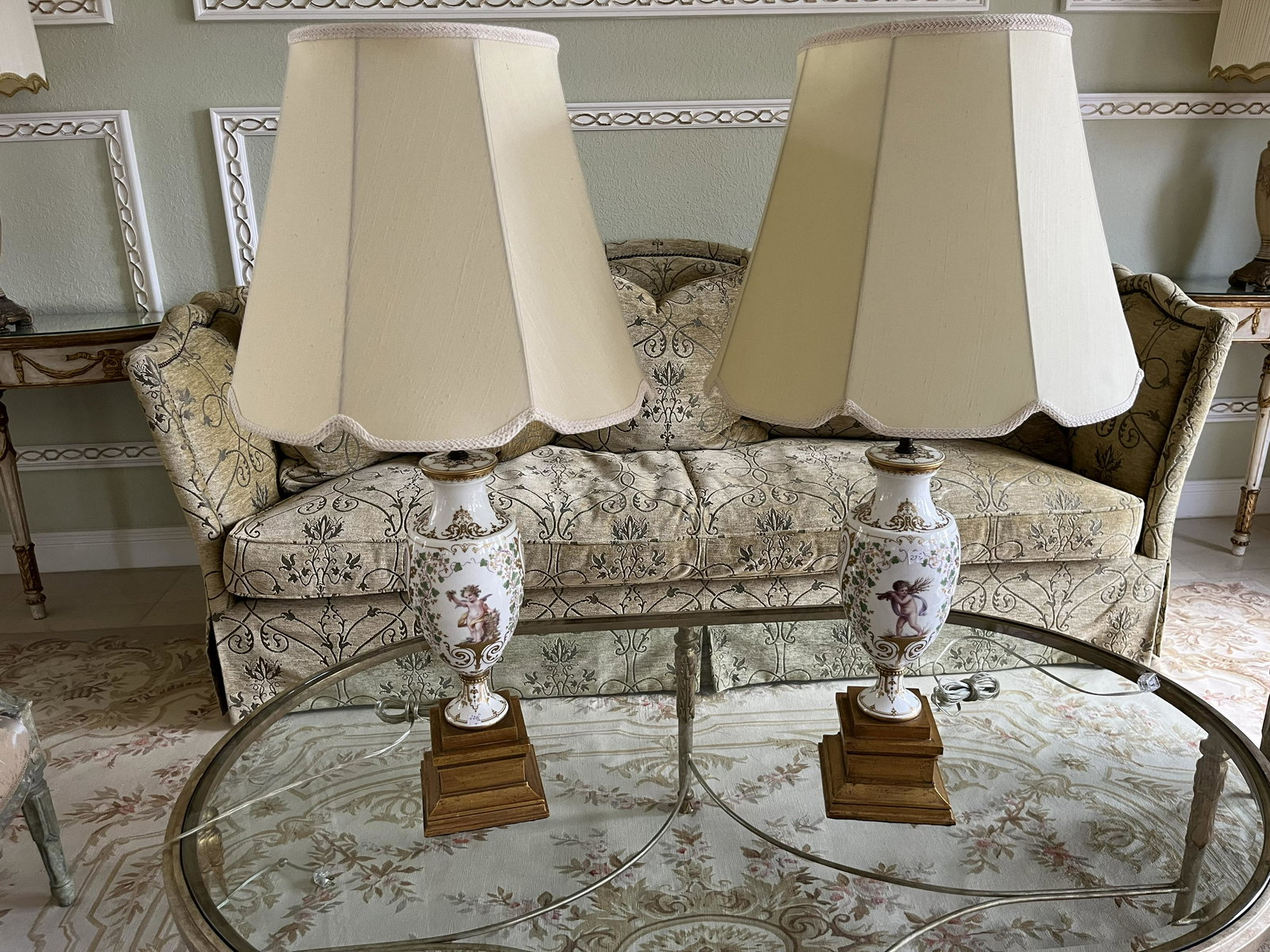 Pair Hand Painted Gilt Base Lamps (1 of 7)