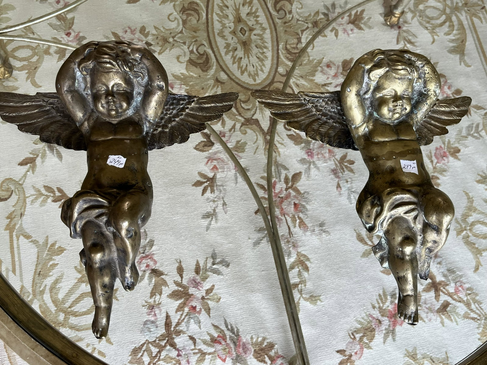 2-Bronze Angels: 2-Vintage Bronze Angels, 12h x 11.5w x 4d