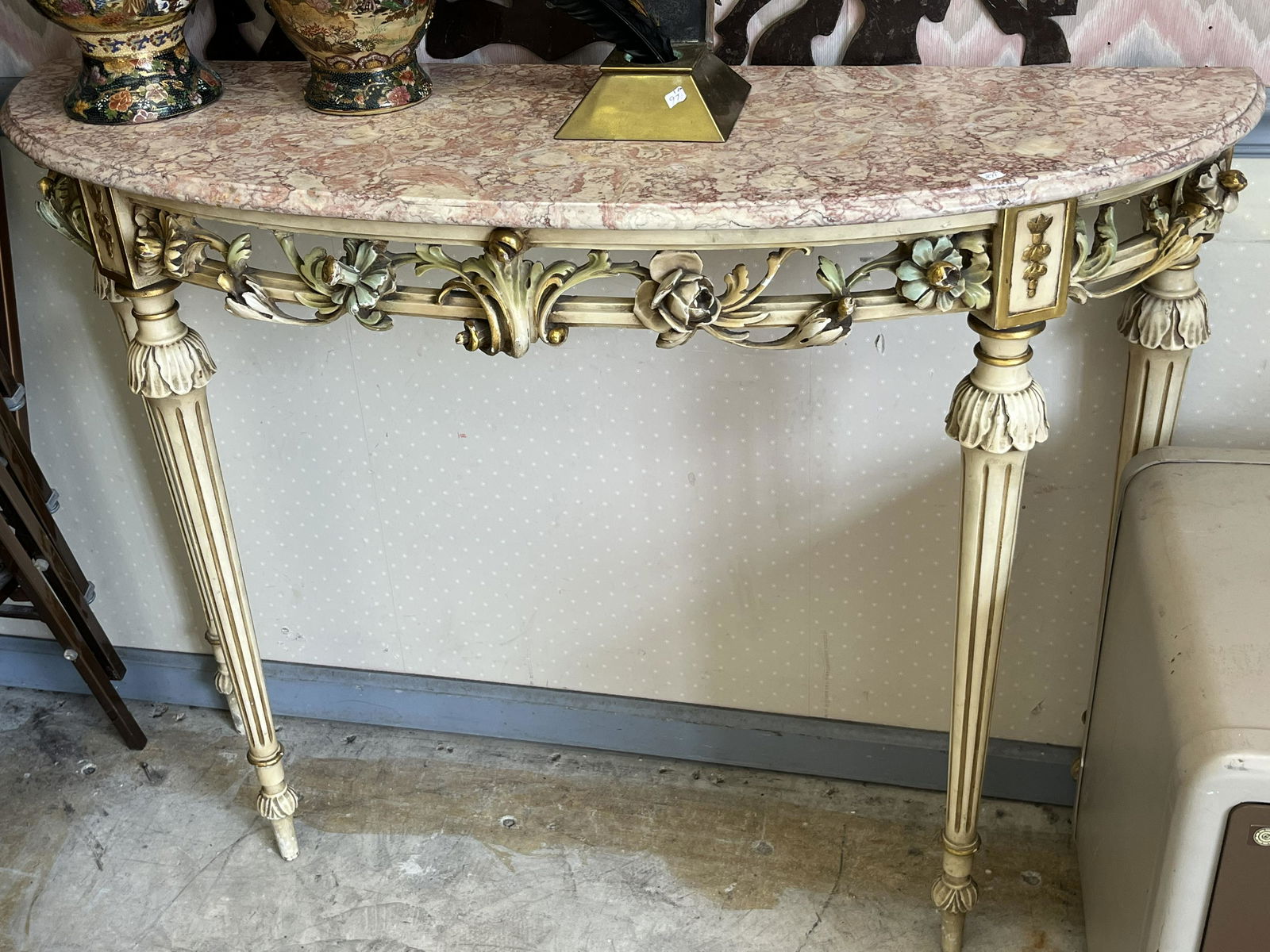 Marble Top Half Round Console Table (1 of 2)