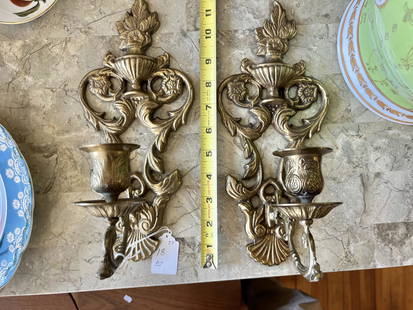 Pair Brass Candle Wall Sconces: Pair Brass Candle Wall Sconces