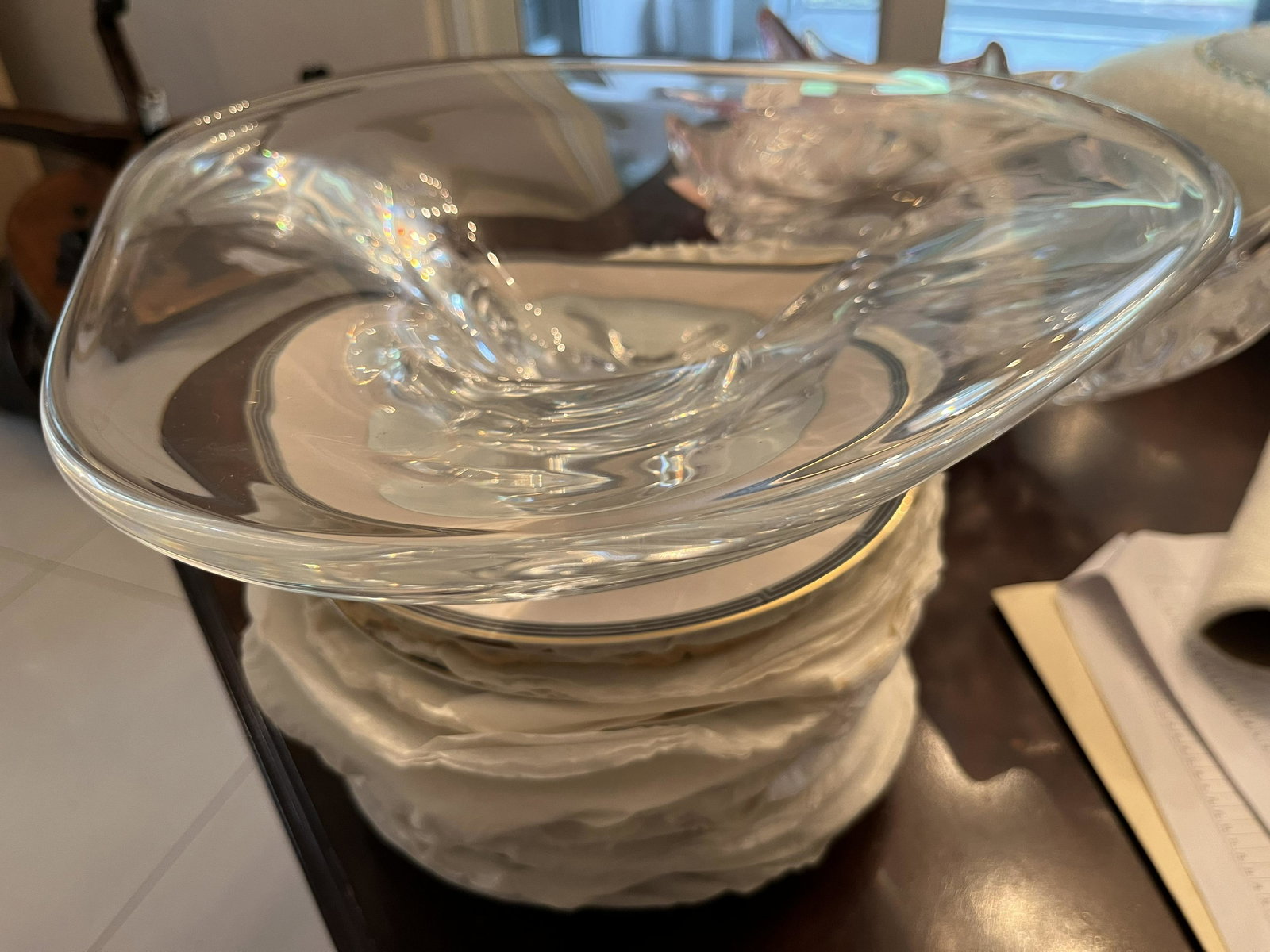 Orrefors Triangular Crystal Bowl: Orrefors 13" Triangular Crystal Bowl,