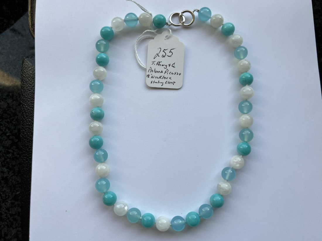 Tiffany & Co. Paloma Picasso Necklace: Tiffany & Co. Paloma Picasso Amazonite Chalcedony, 18" Necklace, .925 Sterling Clasp