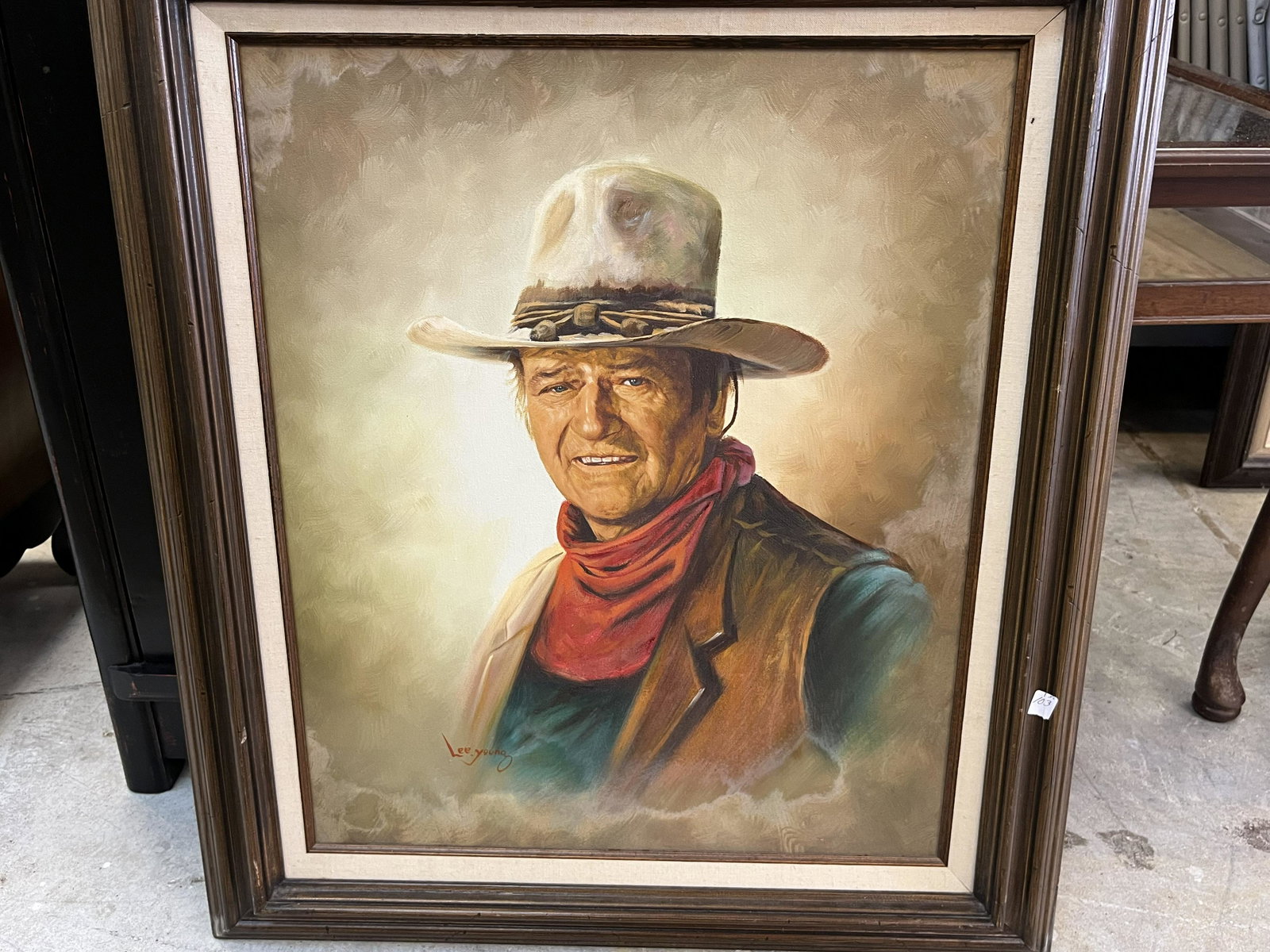 Lee Young, 'John Wayne' Oil/Canvas: LEE YOUNG OIL PAINTING ON CANVAS 'JOHN WAYNE' 24x21