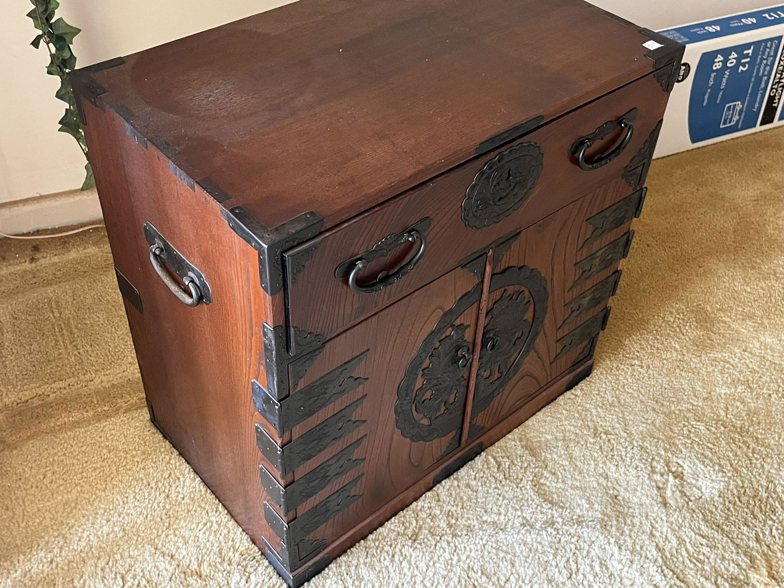 Chinese Lowboy Chest, Brass Hinges: Chinese Lowboy Chest with Brass Hinges & Trim, 21x21x13