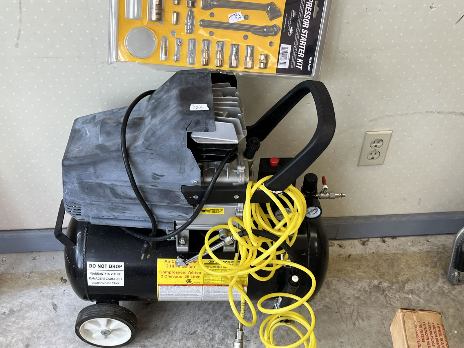 Portable Air Compressor: Central Pneumatic 2 HP, 8 Gallon, 125 PSI Portable Air Compressor