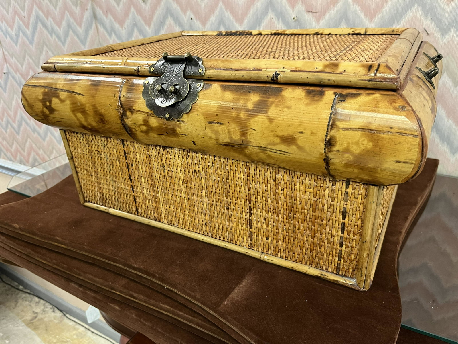 Bamboo & Wicker Sewing Basket: Bamboo & Wicker Sewing Basket Full, 10h x 20w x 15d