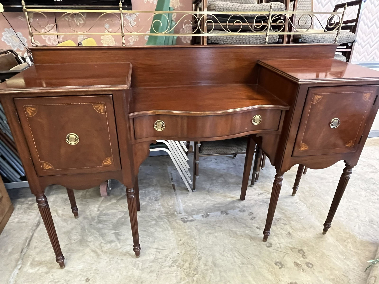 Federal Buffet: Federal Buffet, Camphor Inlaid, Brass Back Rail, 49x69x18