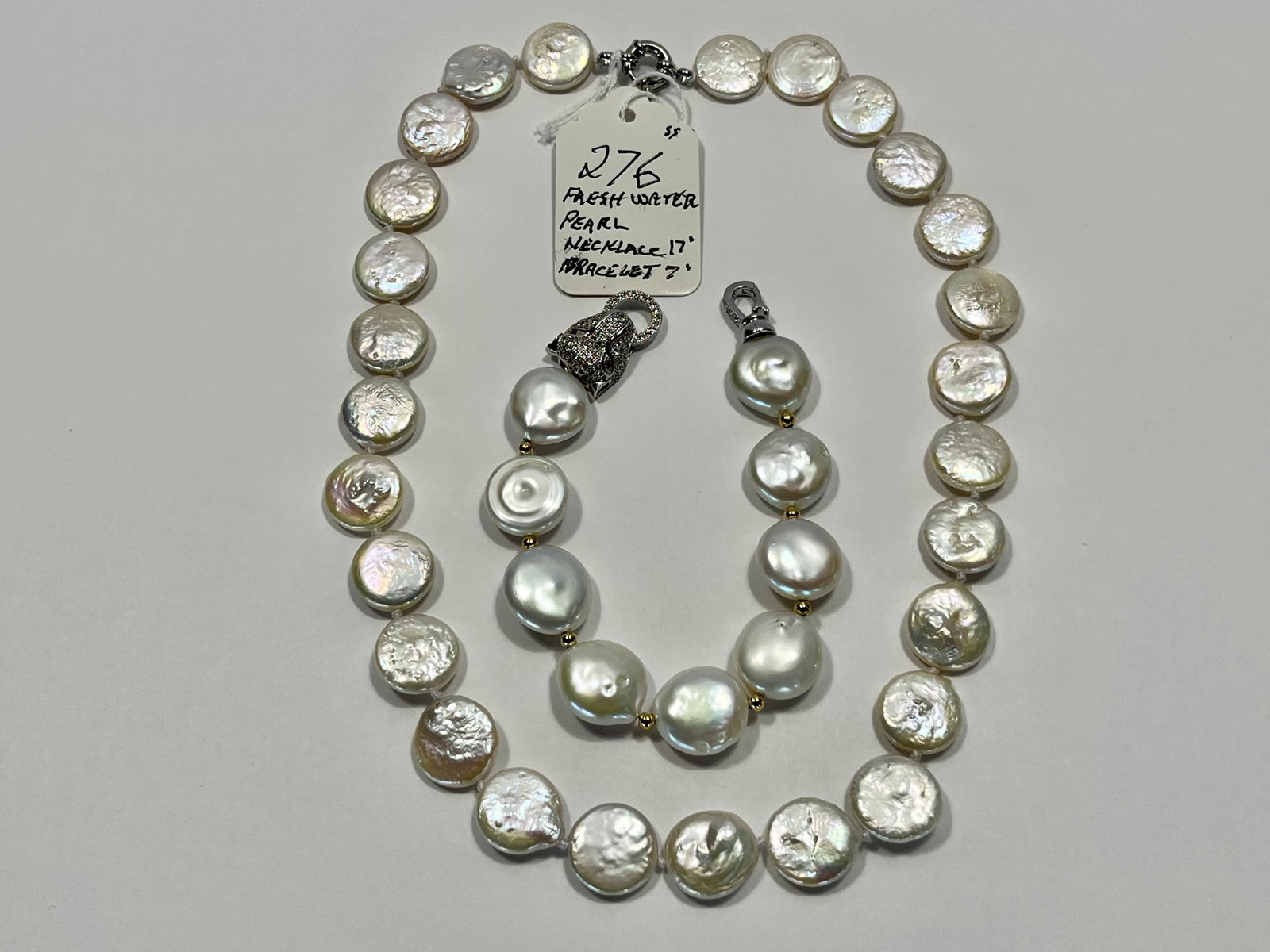 Fresh Water Pearl 17" Necklace with matching 7" Bracelet: Flat Round Natural Baroque Pearl Keshi Pearl Beads Strands, Cultured Freshwater Pearl 17" Necklace with matching 7" Bracelet
