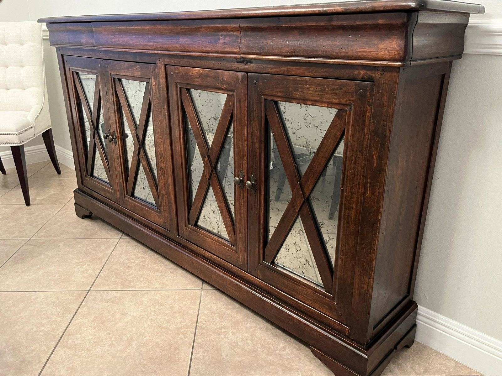 Buffet, Mirrored Doors: 3-Drawer Buffet with Mirrored Doors, 41h x 73w x 14d