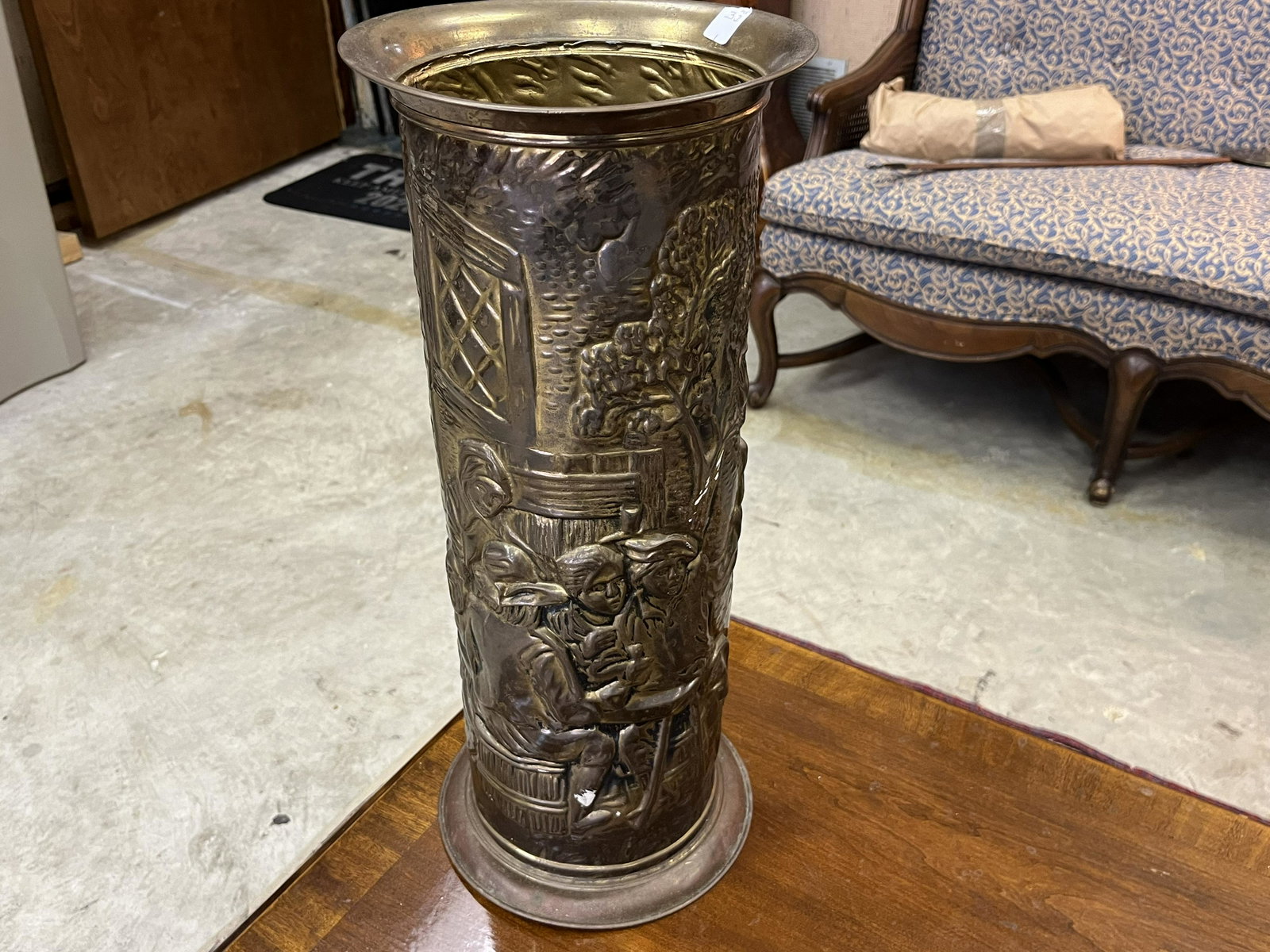 Brass Umbrella Stand: Vintage Hammered Brass Umbrella Stand, 19x8.25