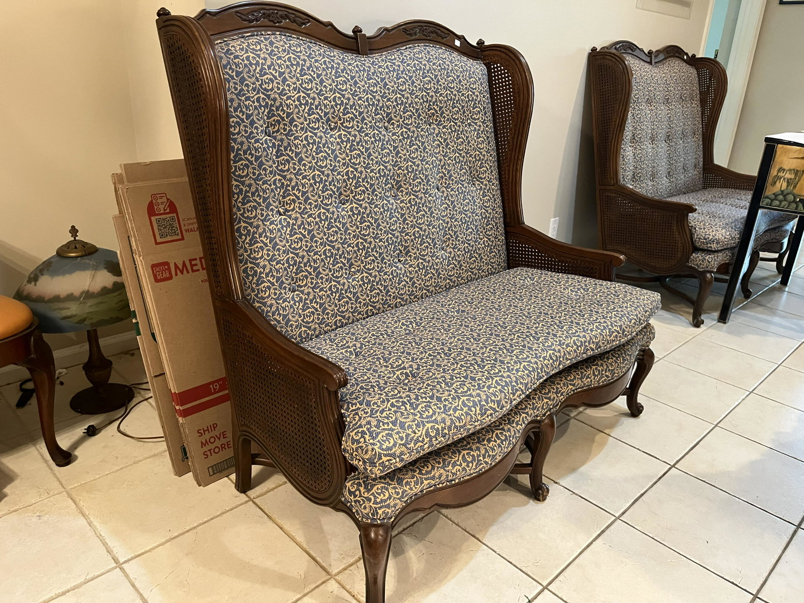 Highback Cane Wing Sofa: Vintage Highback Cane Coulture Wing Sofa 46h x 46w x 33d