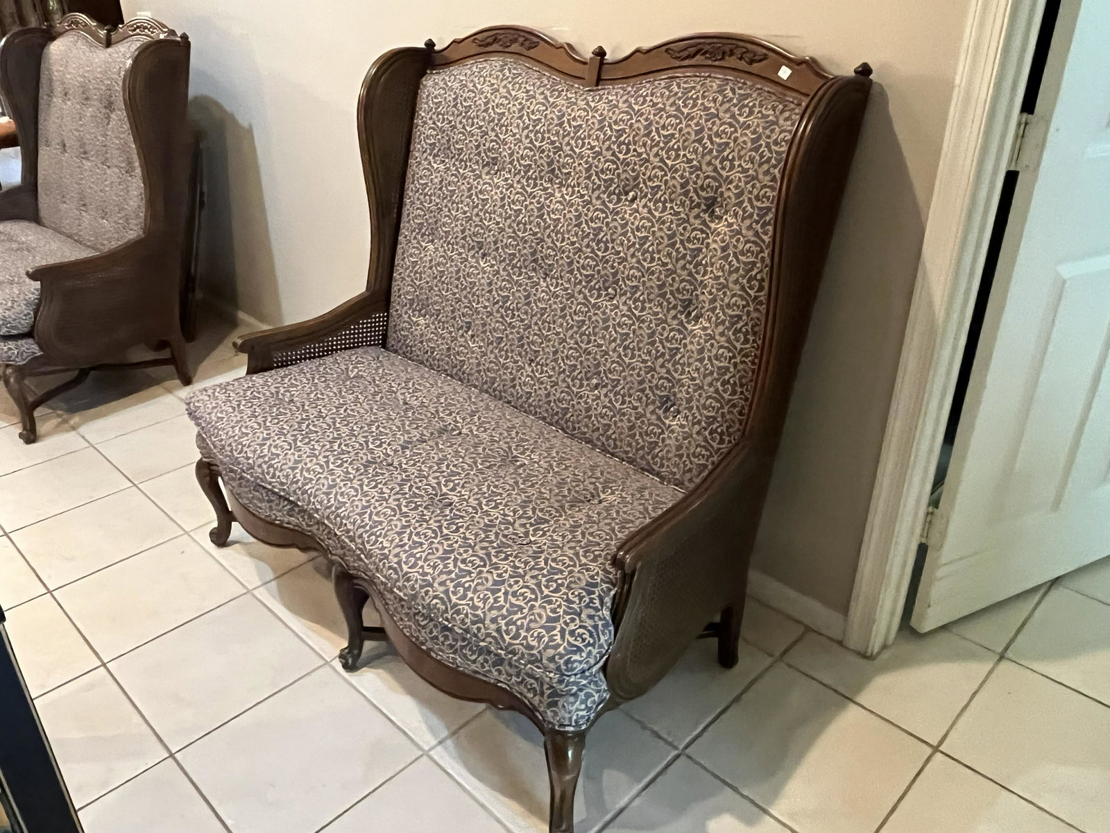 Highback Cane Wing Sofa: Vintage Highback Cane Coulture Wing Sofa 46h x 46w x 33d