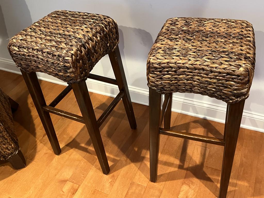 2-Seagrass Bar Stools: (2) Pottery Barn Seagrass Backless Bar Stools