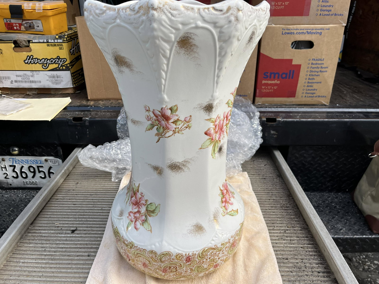 Maddock Umbrella Stand: Maddock-Lamberton Works Royal Porcelain Floral Umbrella Stand...Rare 22h x 13dia.
