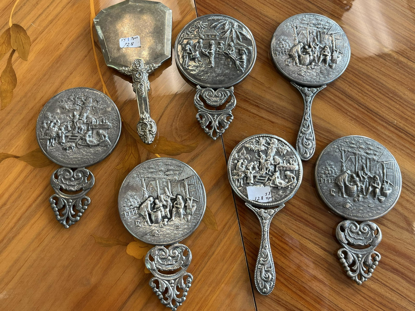 Bx.Lt.(mirrors-comb cases): Box Lot (assortment vintage mirrors & hand tooled comb cases)