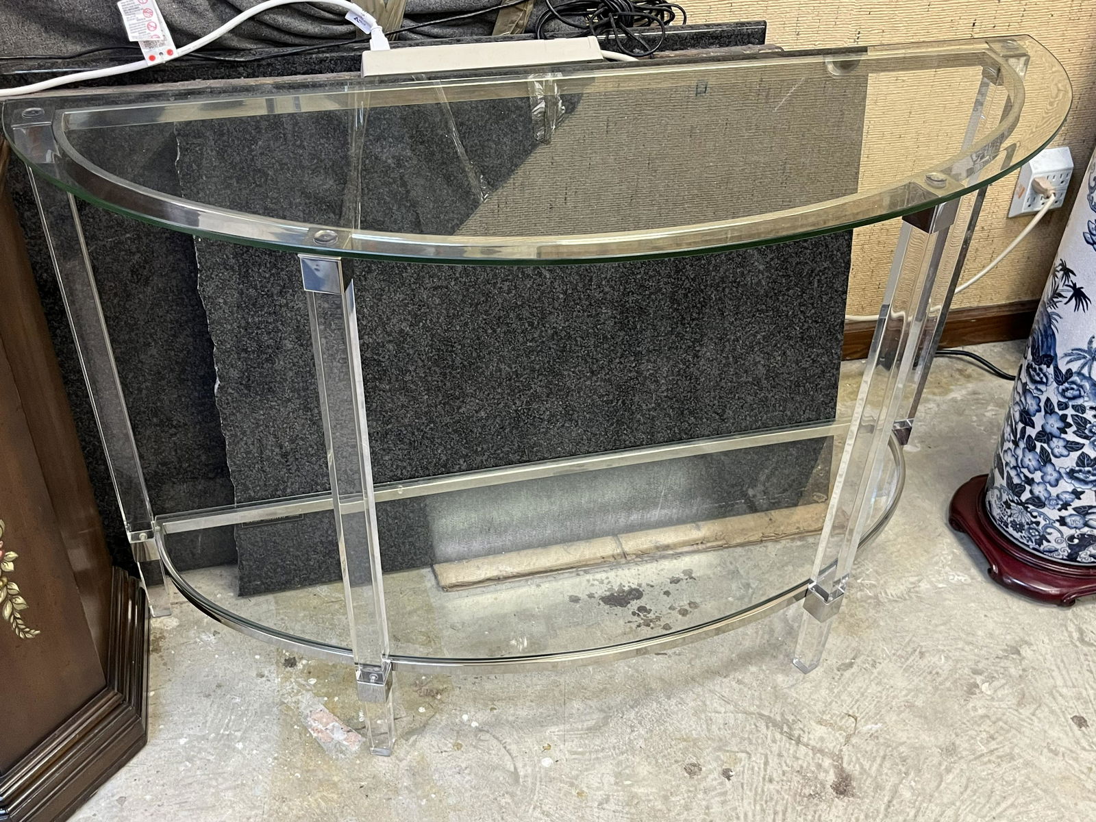 Acrylic Demilune Table/Glass Top (1 of 3)