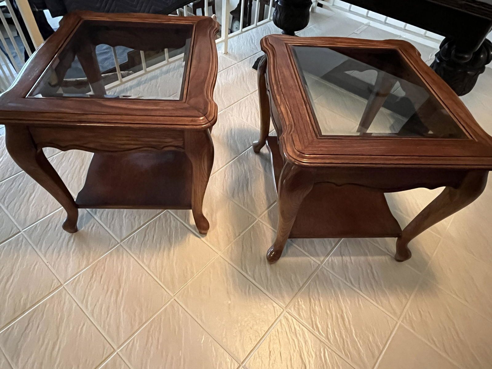 Pr. Oak End Tables/Glass in top (1 of 5)