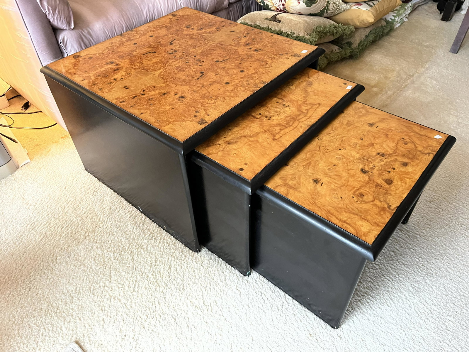 Nest of 3-Birds Eye Maple Tables: Birds Eye Maple Nest of 3-Tables, 17h x 25w x 25d