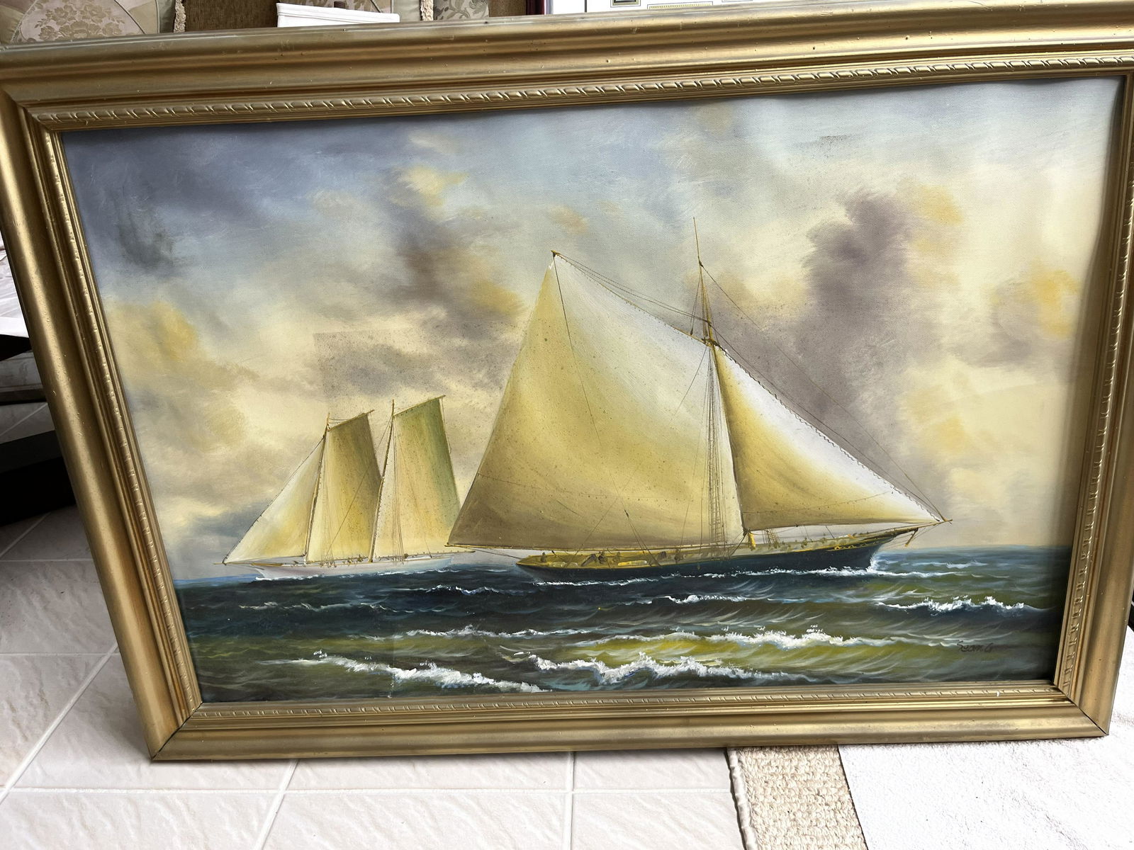 Nautical Oil/Canvas'Sailing Ship' (1 of 3)