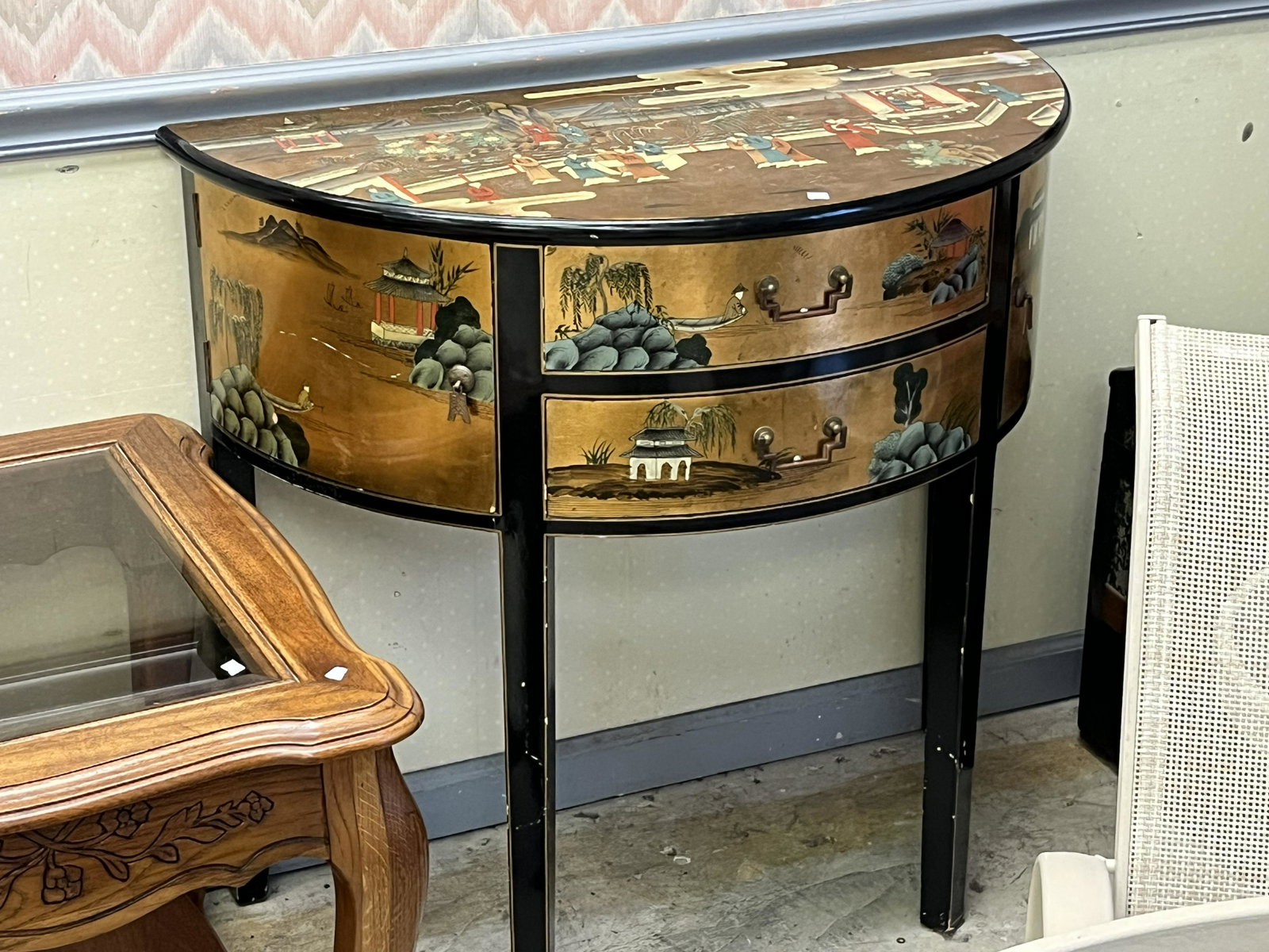 Japanese Demilune Table: Japanese Demilune Console Table, 33hx 36w 18d