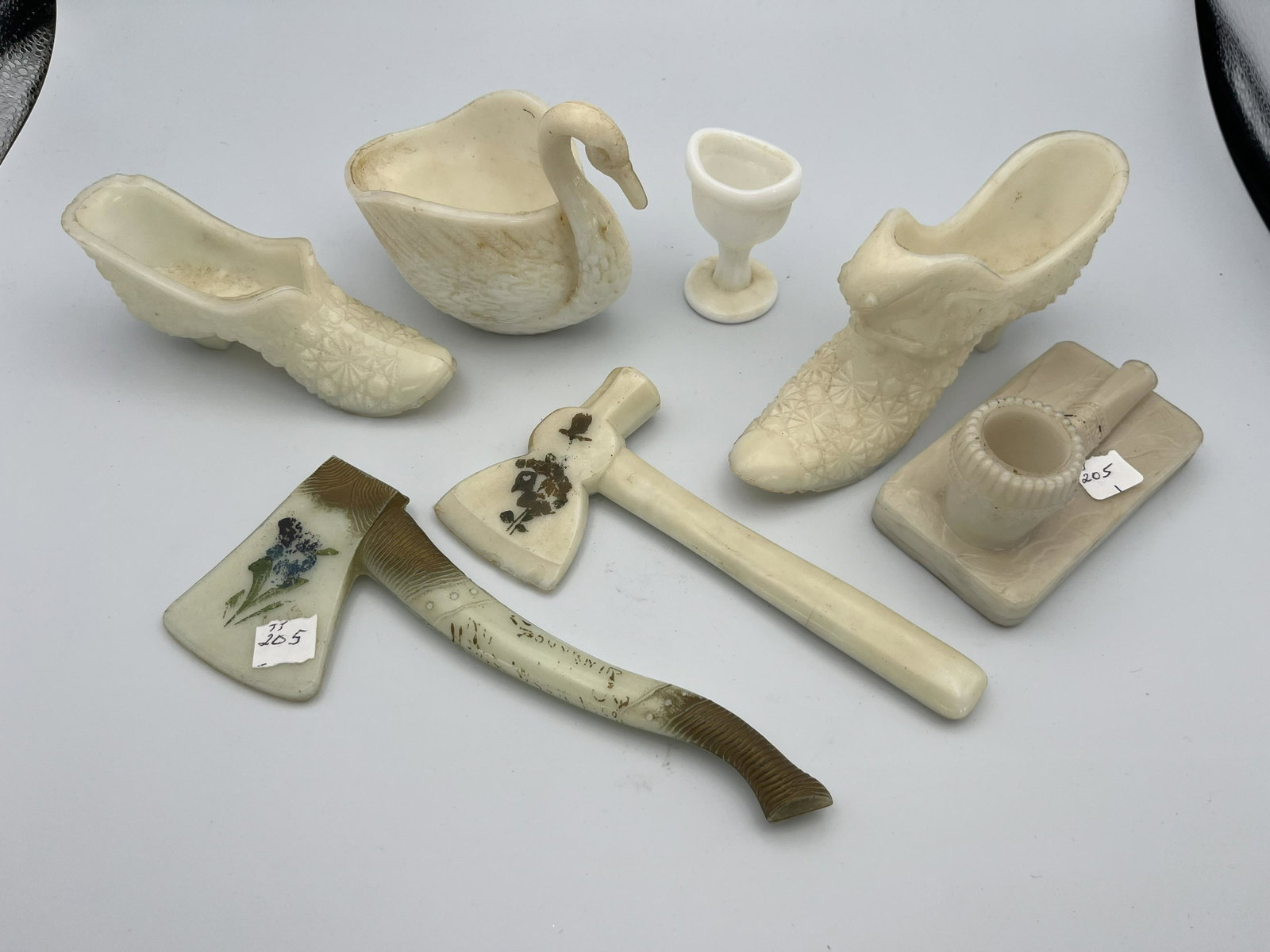 Box Lot (Milk Glass): Box Lot, Vintage Milk Glass Items (shoes, hatchets plus)