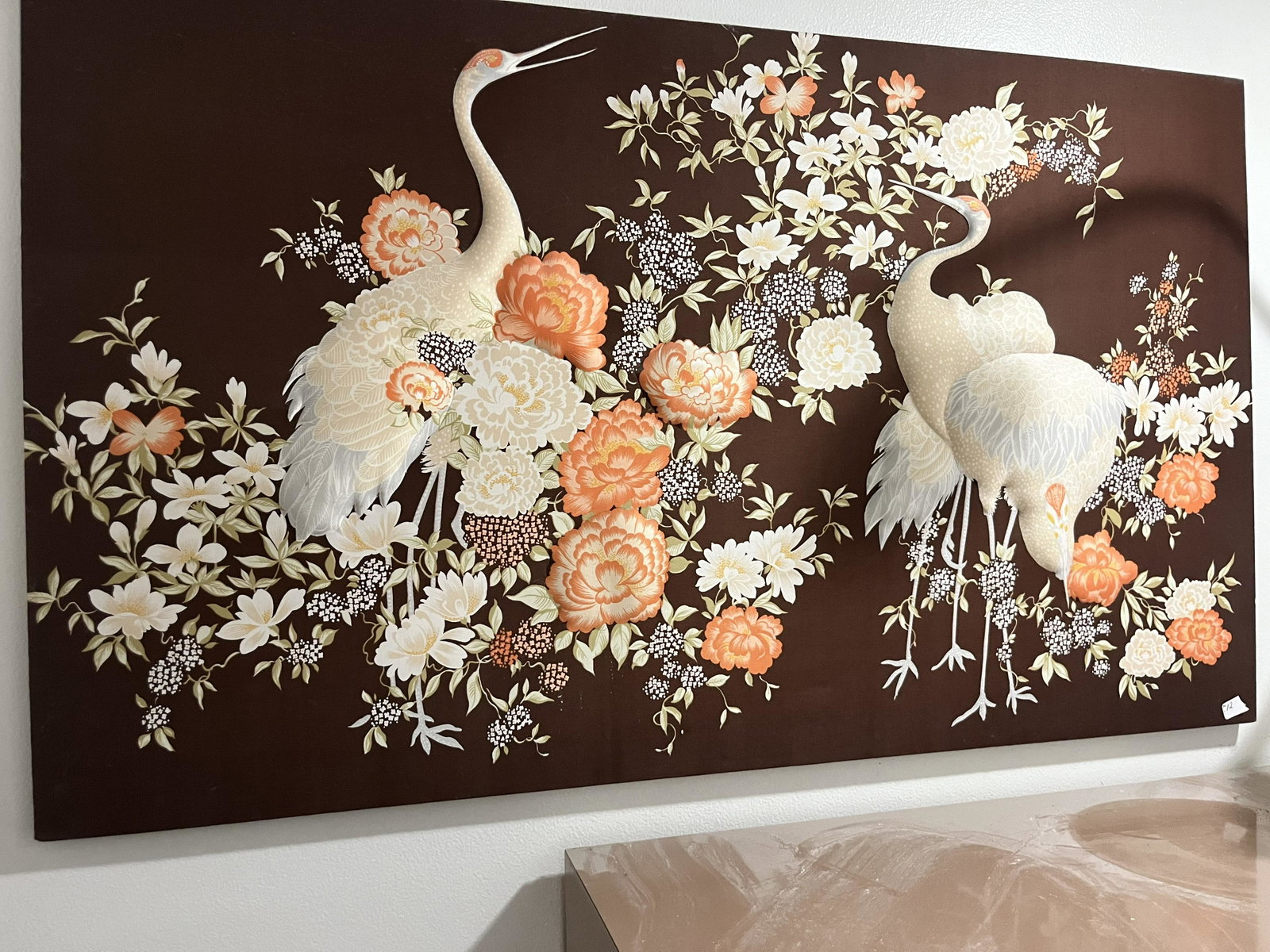 Painting on Cloth-Herend Birds: Painting on Cloth w/Raised Herend Birds, 26x44