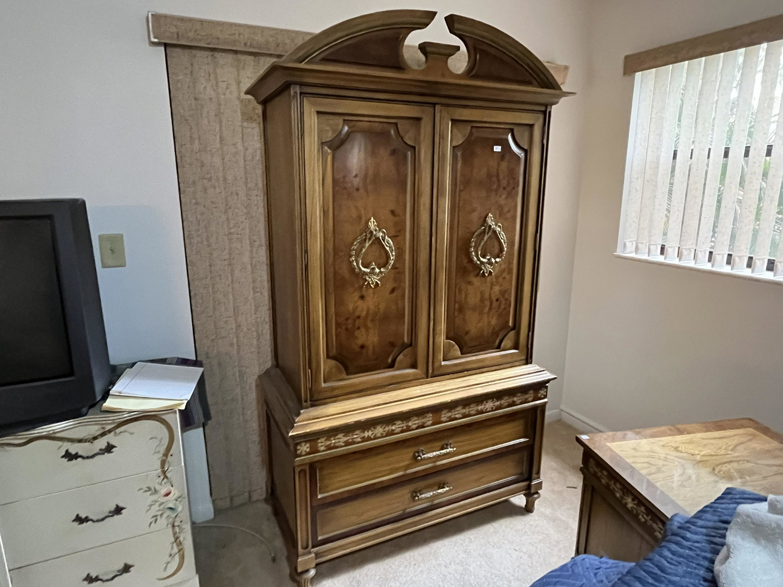 Italian Gentleman's Wardrobe: Gentleman's Vintage Italian Wardrobe with Mother of Pearl Inlaid (few pcs. missing) but we have a bag on them.