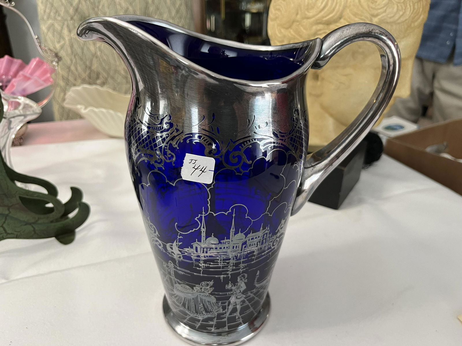 Cobalt Silver Overlay Pitcher (1 of 3)