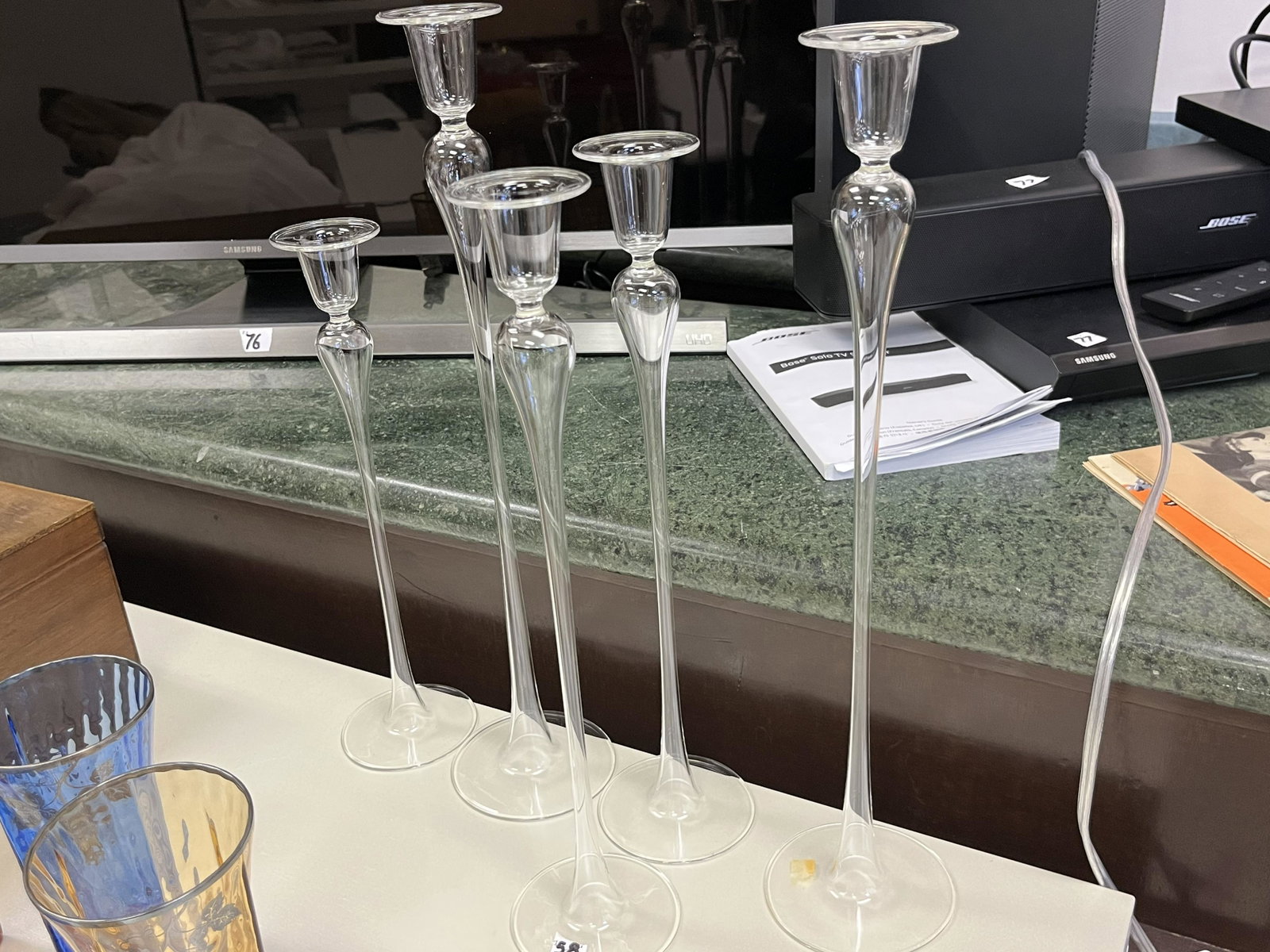 5-Tall Candle Holders: 5-Glass Candle Assortment, different heights