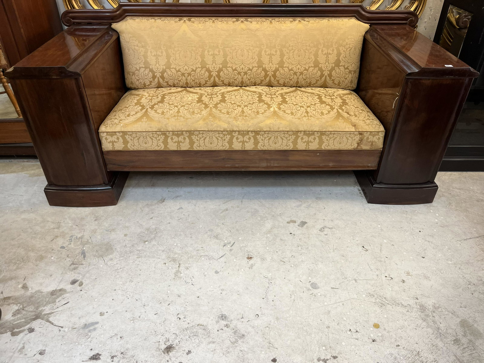 Rare French Hallway Sofa: Rare French Hallway Sofa with Locked Compartments c.1920's-30's, 34h x 81w x 31d we have a key