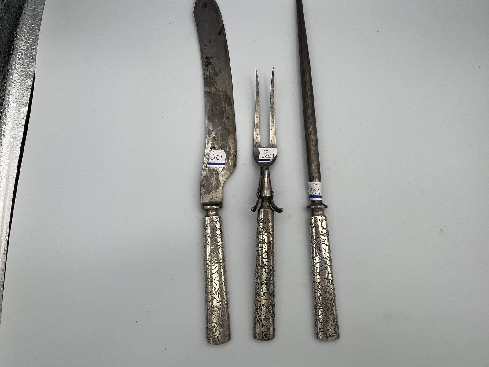 Silver Carving Set: Vintage Large 3pc. Roast Carving Set w/Stainless /Blade