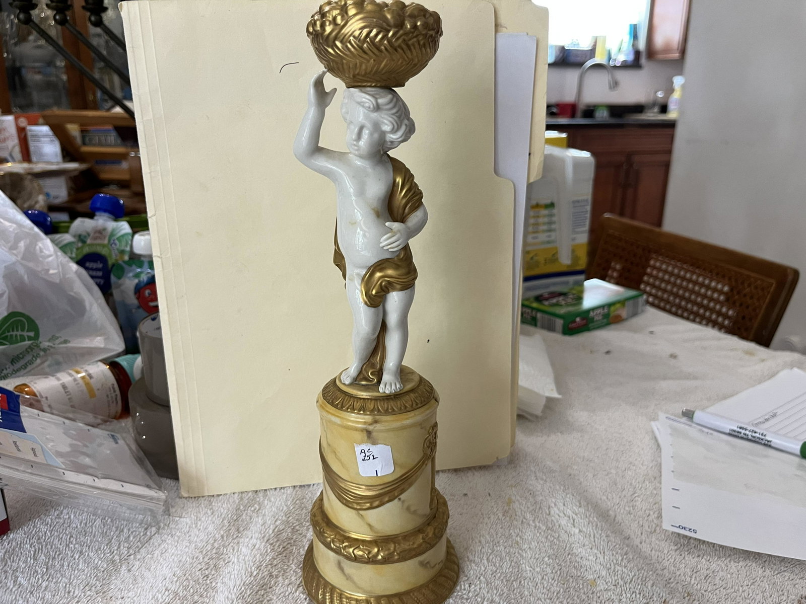 Gilt Italian Child Candle Holder: Italian 11"h Child with a Gilt Candle Holder atop his head