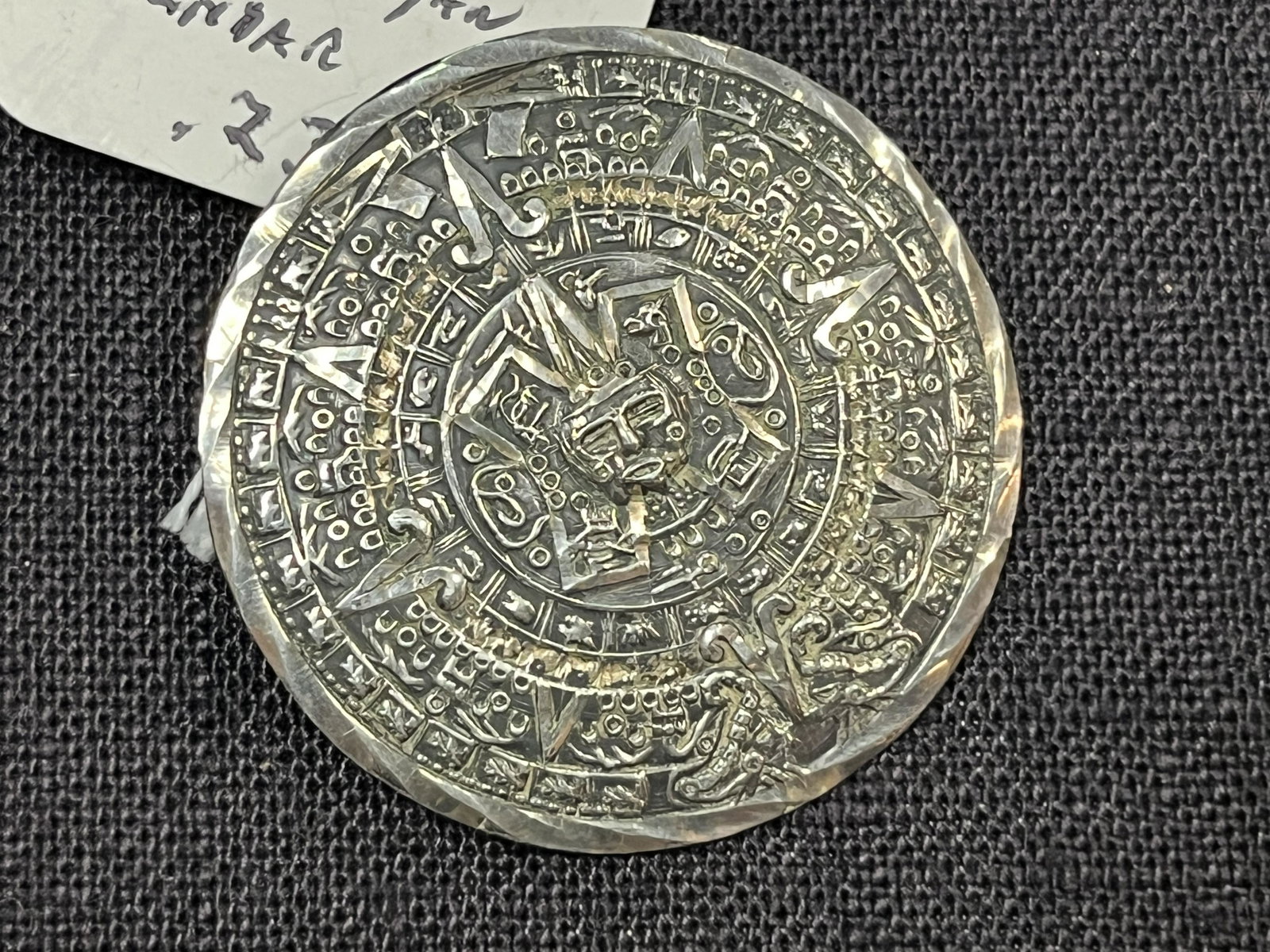 Sterling Brooch, Depicts Mayan Calendar: Vintage Mexican Sterling Brooch, Depicts Mayan Calendar