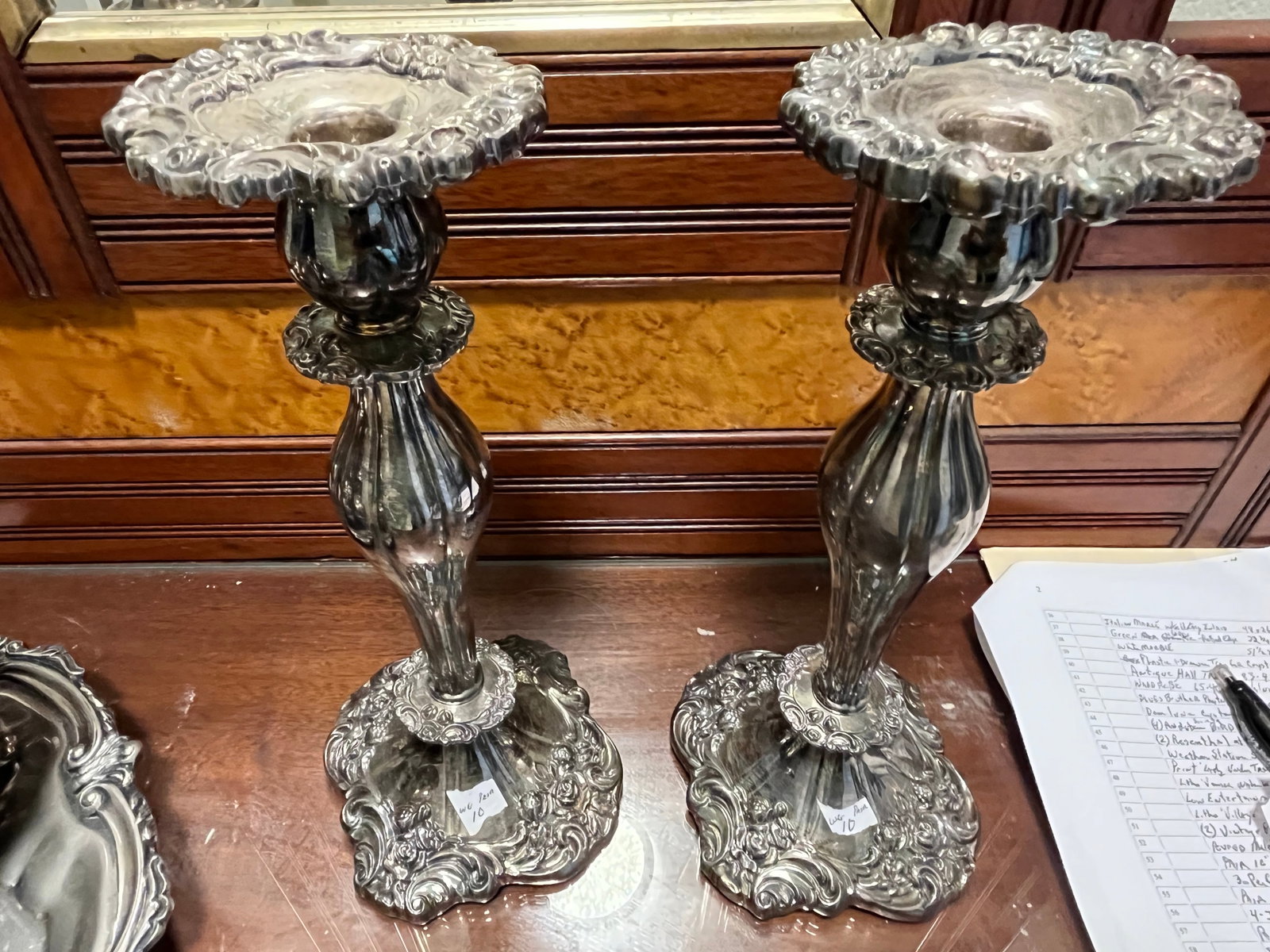 Pair Silver Candle Sticks: Pair Vintage Ornate Silver Candle Sticks