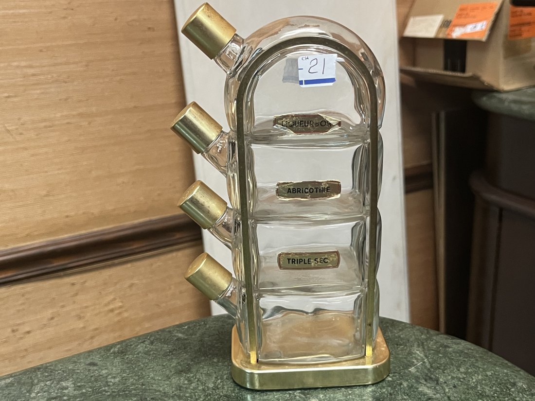 Garnier-Paris Liqueur Display: 1950s Garnier Liqueurs Dispenser, Made in France Flacon Quadrille, Four Separate Liqueurs, Glass Dispenser, Vintage Bar Display, 10"hEvery Bar Needs This as A Great Display.(don't forget to fill it up