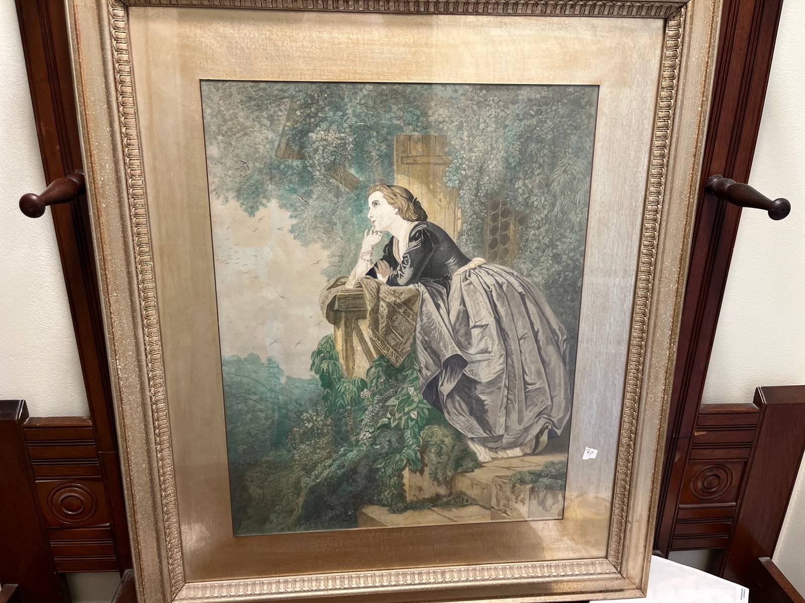 Print;Lady at top of steps under Tree: Print 'Lady at top of steps under Tree