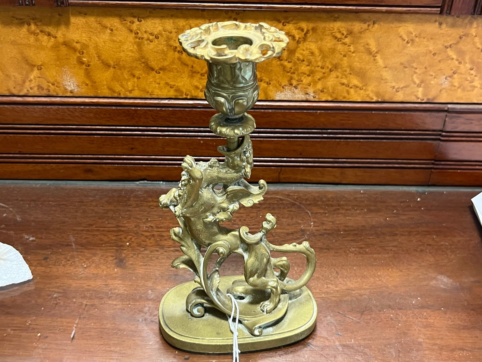 Chinese Dragon Candle Holder: Bronze Chinese Dragon Candle Holder, 8h x 4w