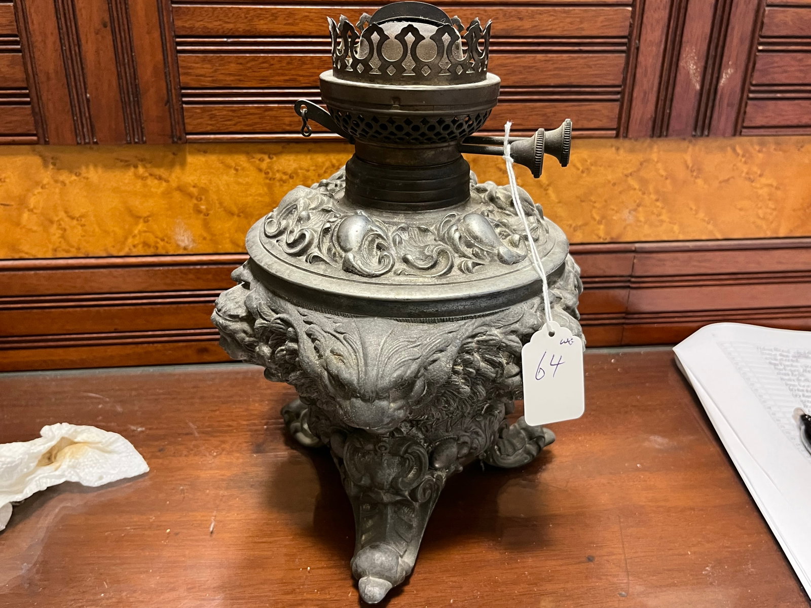 Oil Lamp Base: Antique Oil Lamp Base (minus glass flute, 2.5"w mouth)