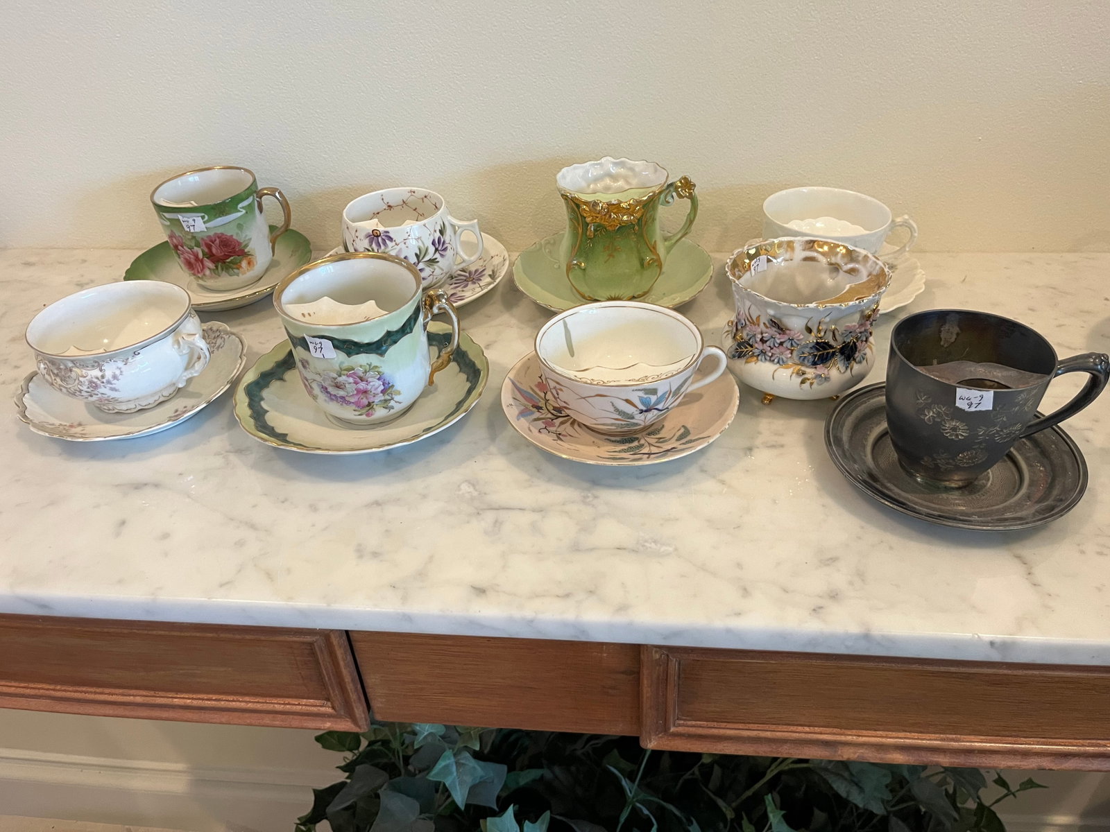 9-Mustache Cups: (9) Antique Mustache Cups