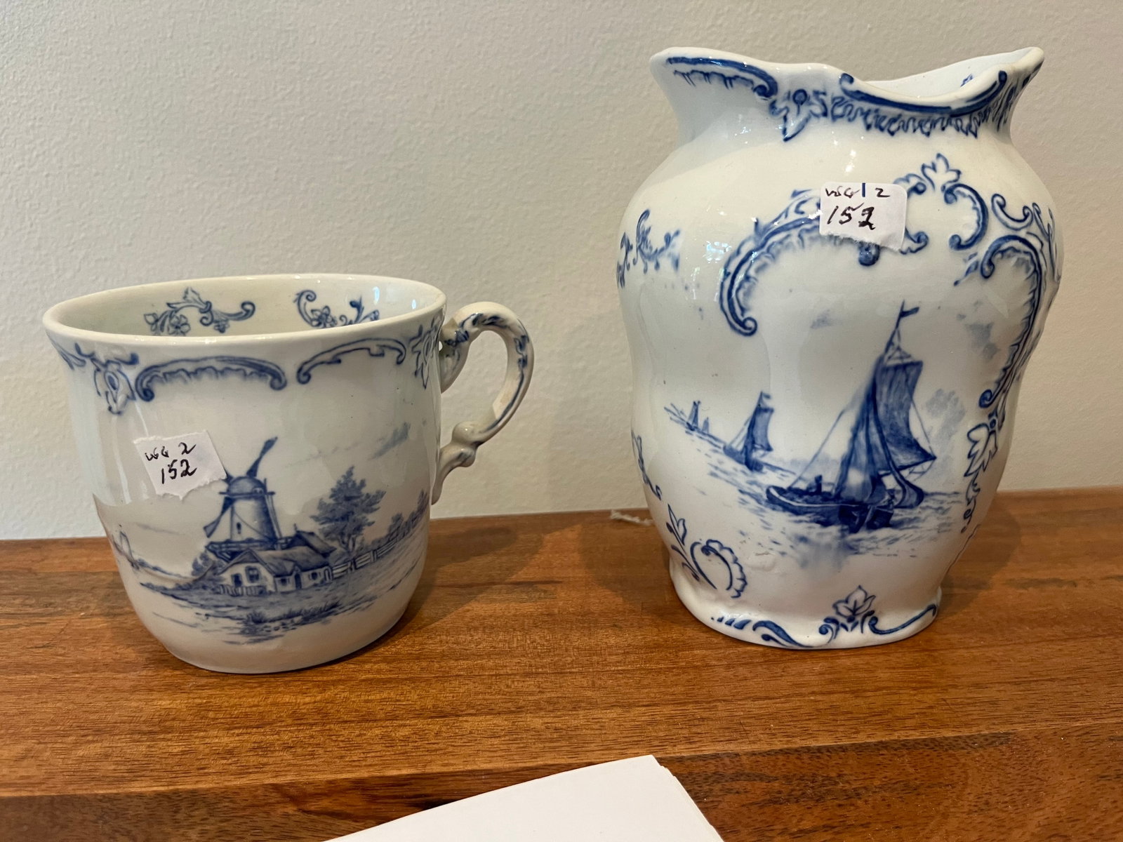 Delft Mug & Creamer: Antique Delft Transfers, Mug & Creamer