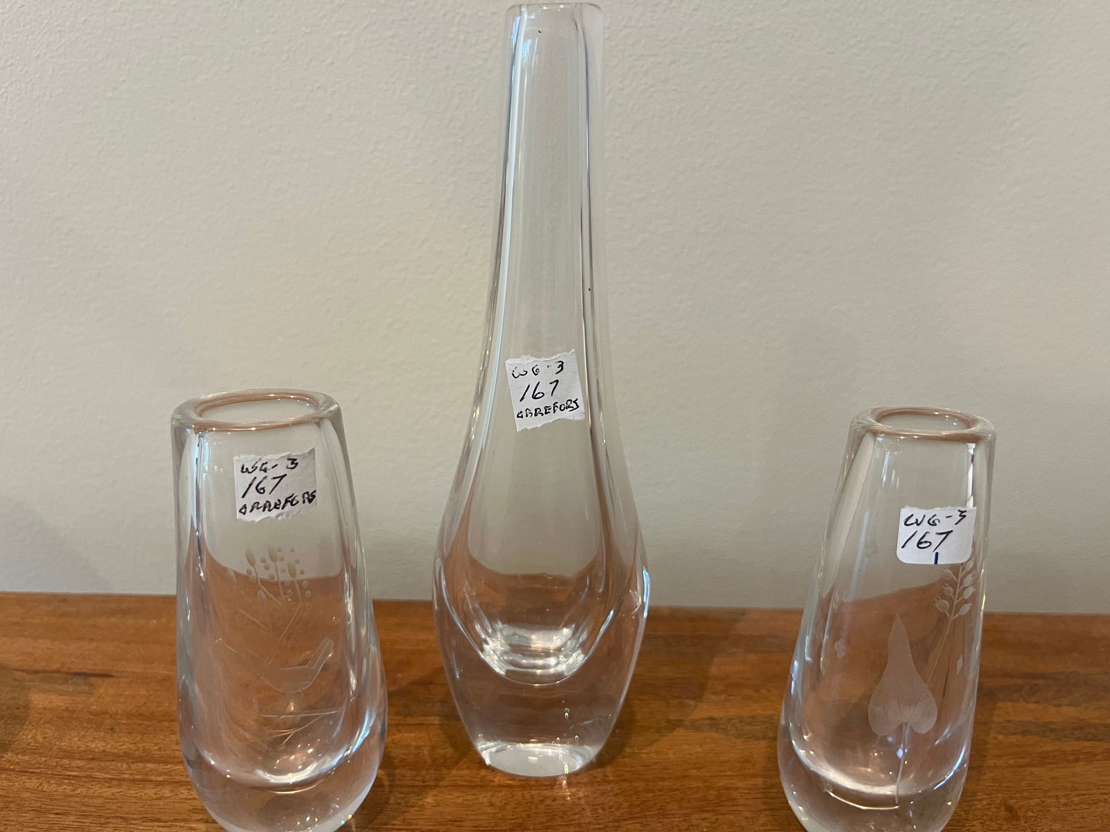 Orrefors, 3-Bud Vases: 3-Orrefors Bud Vase (tallest is 8"h)