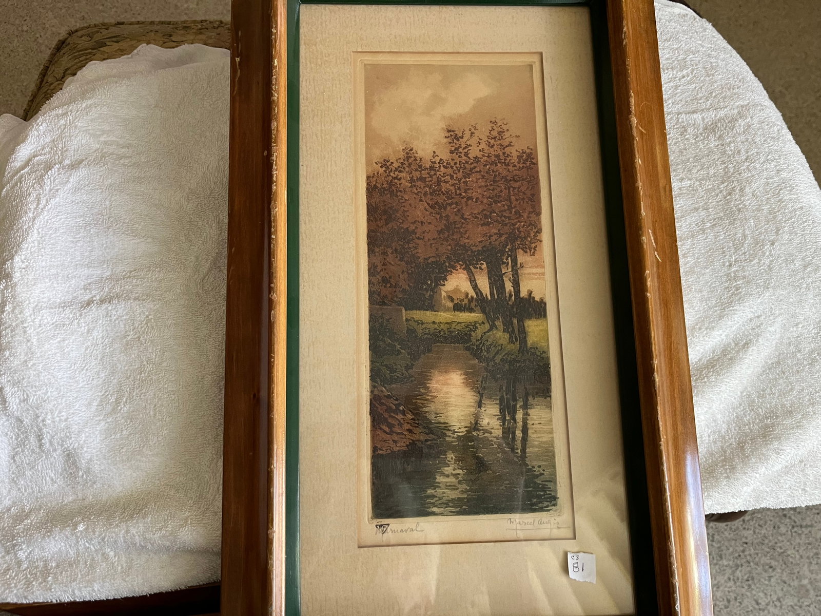 Print'Trees Along Canal' Marcel Augis: Print 'Trees Along Canal' signed in pencil by Marcel Augis, 11 1/2x4 1/2