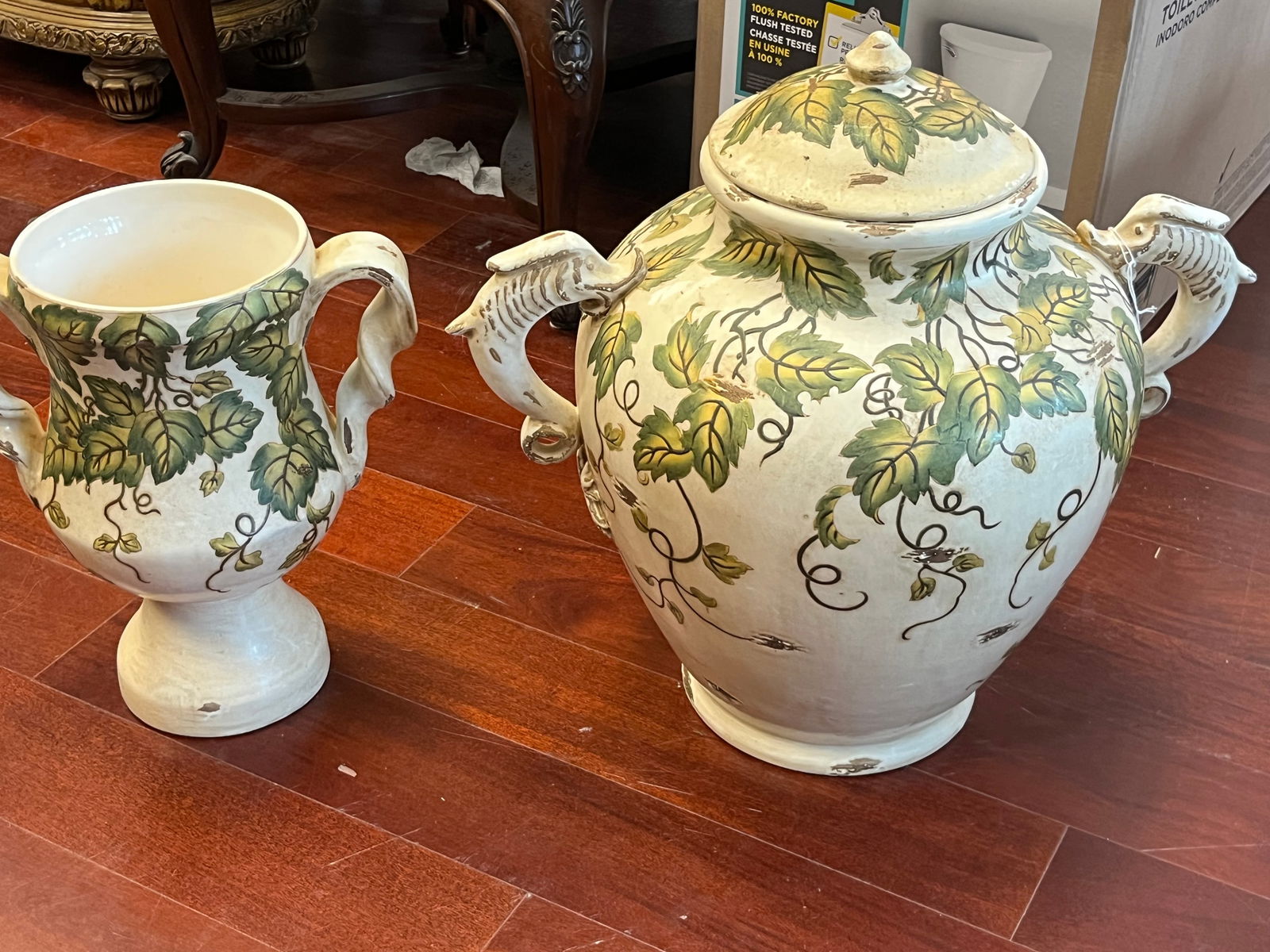 2-Similar Leafy Vase & Covered Jar (1 of 4)