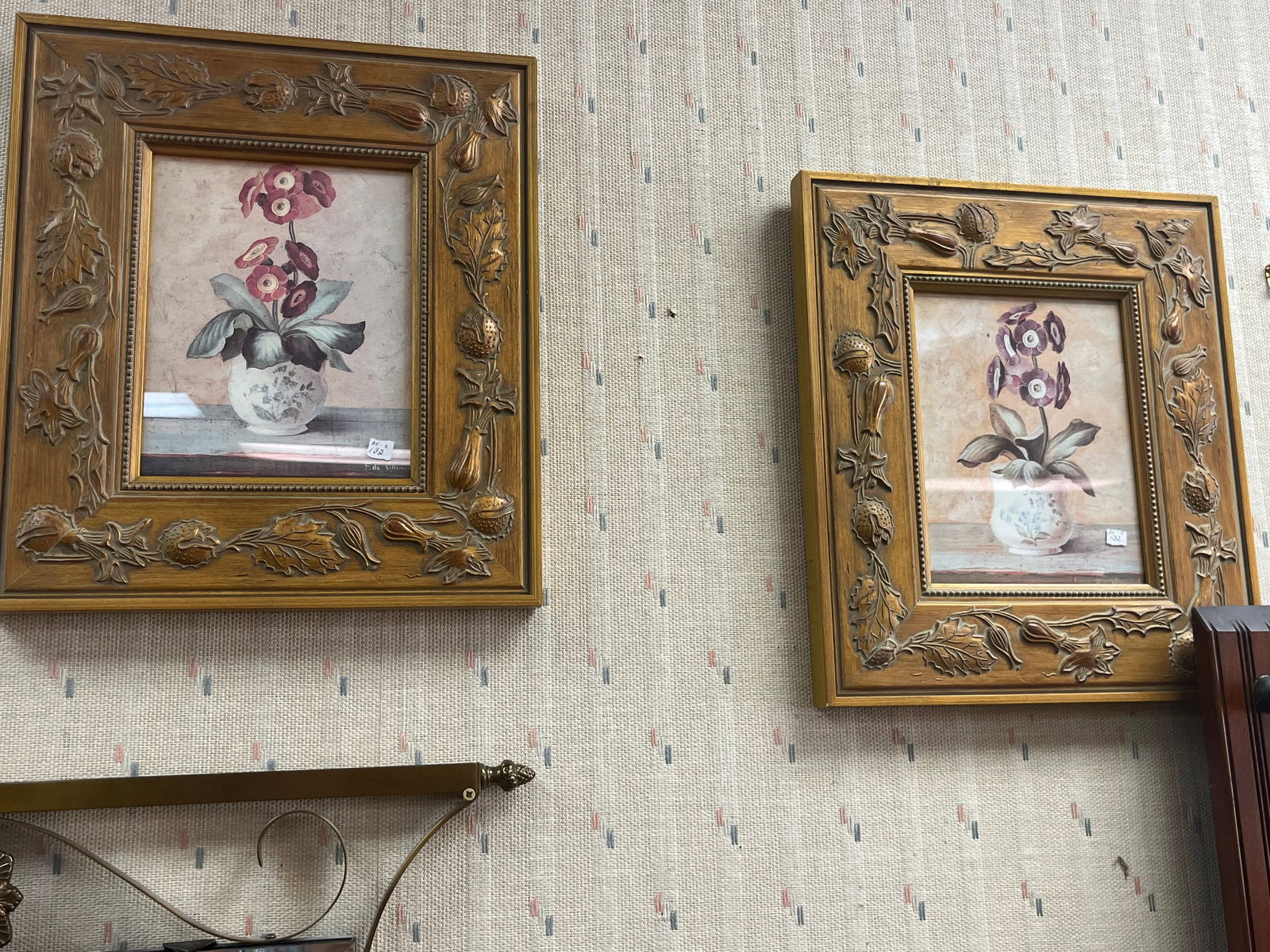 Pair Gold Framed Floral Prints,10x8 (1 of 5)