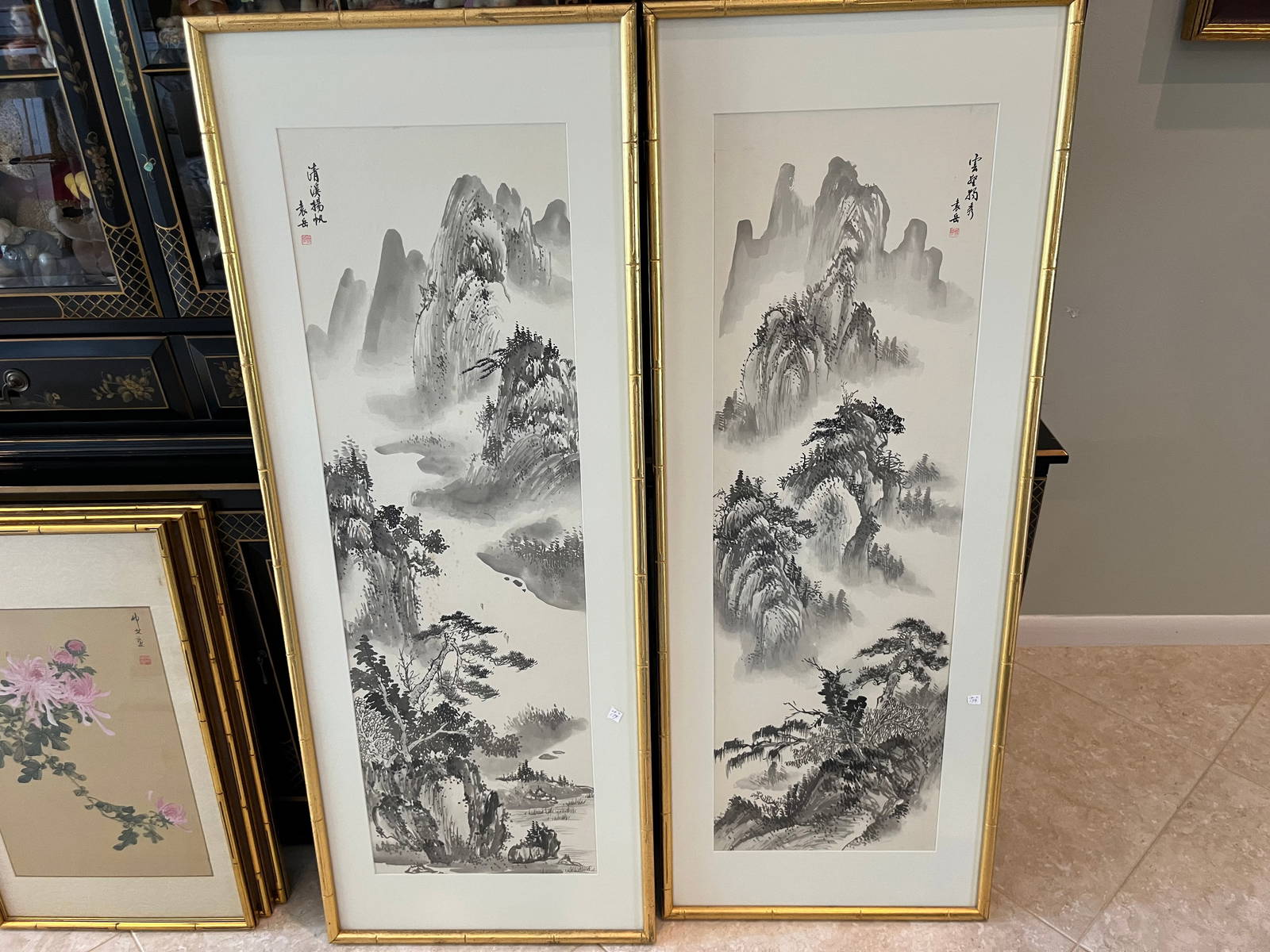 2gold Bamboo Framed Japanese Paintings Auction
