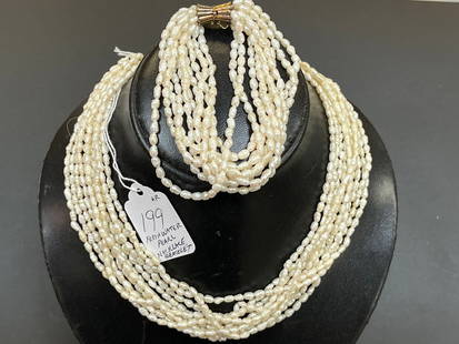 Multi Strand Pearl Necklace & Bracelet: Multi-Strand 17" Fresh Water Pearl Necklace & Bracelet