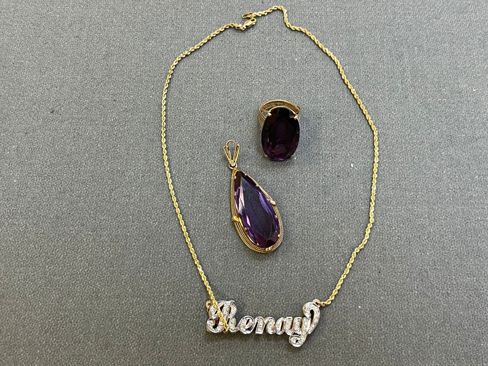 V14k YG Necklace, Amethyst Pendant/Ring (1 of 3)