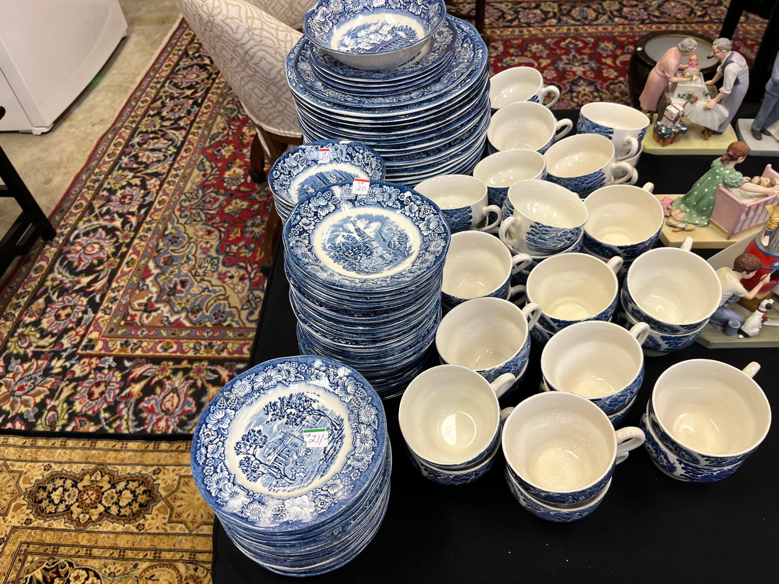 Ironstone'Liberty Blue': Staffordshire Ironstone "Liberty Blue" Historic Colonial Scene Dinnerware 137pcs.