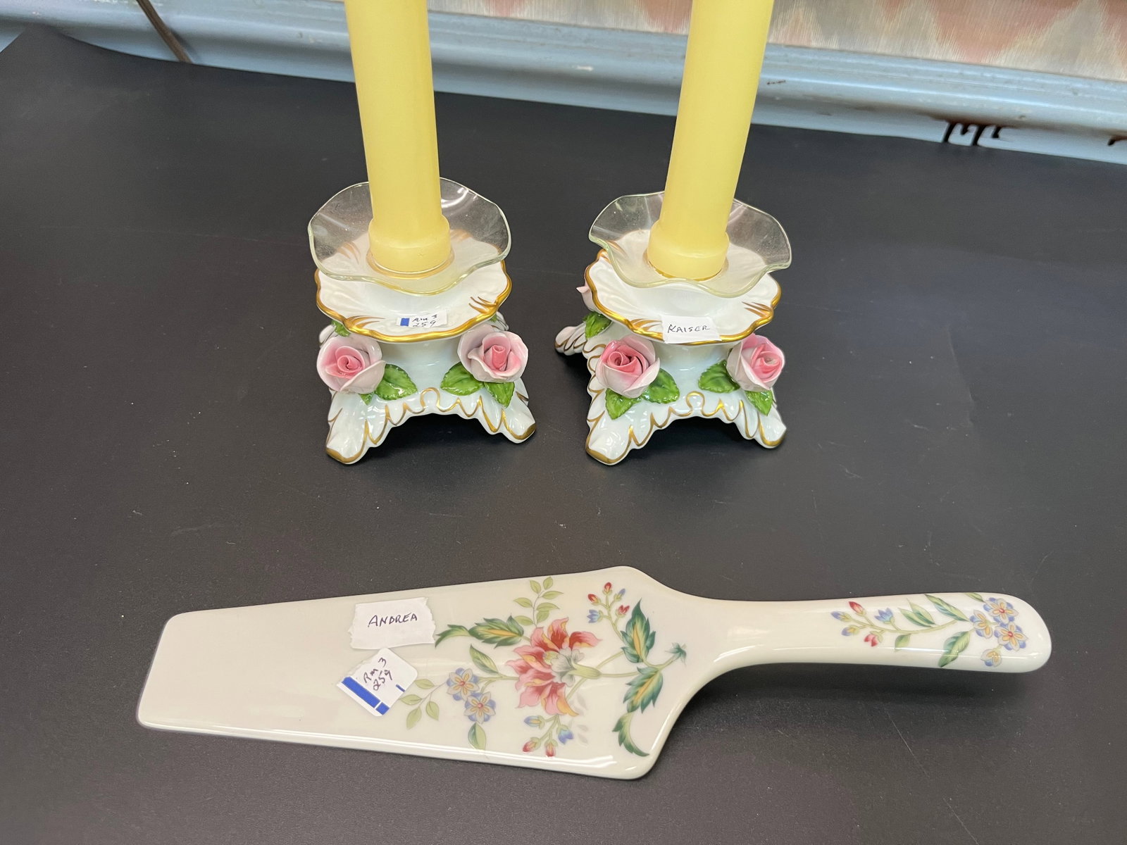 2-Kaiser Candle Holders/andrea Server: 2-Kaiser Candle Holders & Andrea Server
